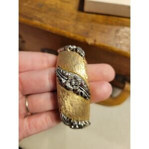 Vintage Silver Leaves Gold Tone Hinged Bangle